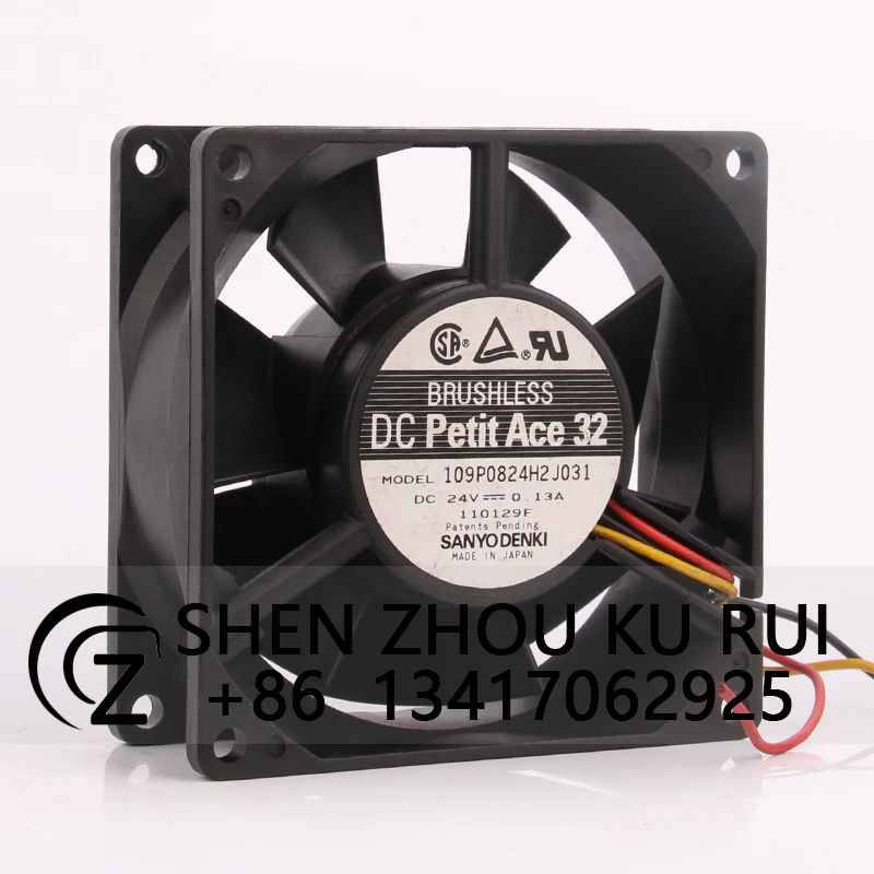 109P0824H2J031 Case Cooling Fan for SANYO DC24V 0.13A 80X80X32MM 8032 8CM Dual Ball Bearing 3-wire Converter Heat Dissipation