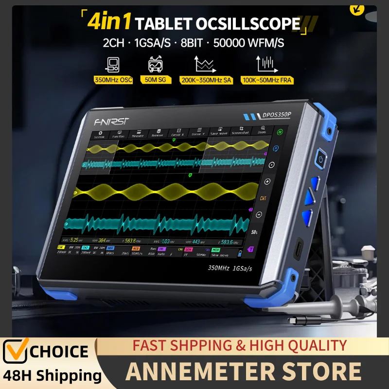 DPOS350P 4-in-1 Portable Handheld Tablet Oscilloscope 2-channel 350MHz Signal Generator 50MHz, with 100X High Voltage Probe