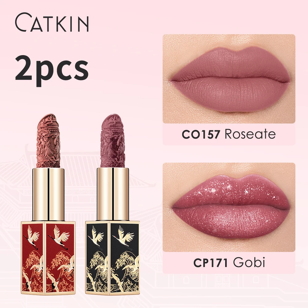 CATKIN Matte Lipstick 2PCS Set Long Lasting for 24H，Lightweight Soft and Ultra Hydrating Lipsticks Infused with Vitamin E