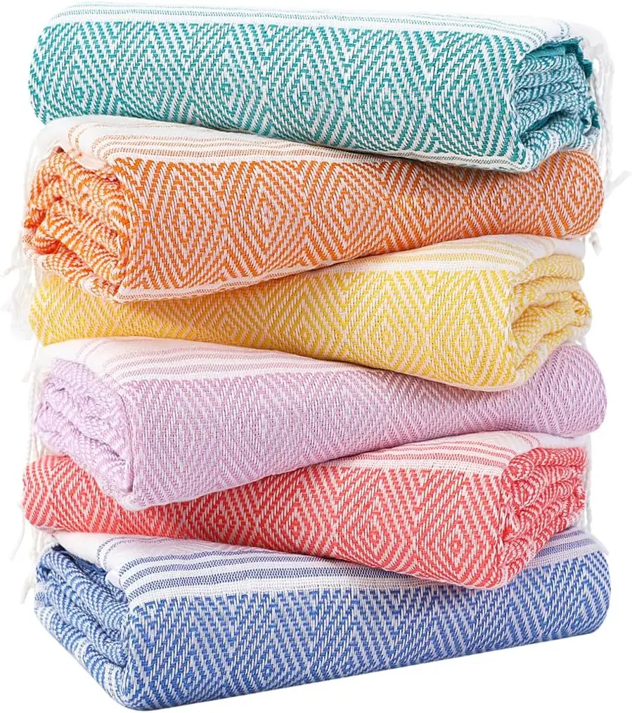 

6 Packs Oversized Turkish Beach Towels Set Bulk 74"x38" Extra Large Quick Dry Sand Free Light Swim Bath Camping Pool