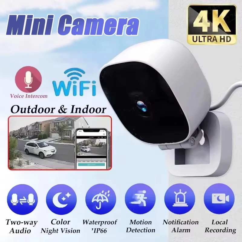 

4K Mini Security Camera IP65 Waterproof Full Color Night Vision Motion Detect Surveillance Wifi Monitor with 2 Way Audio 2026