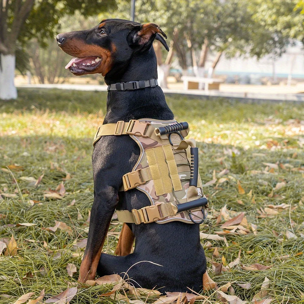 Taktisches Hundegeschirr ohne Ziehen, Hundegeschirr mit 4 Hundeflicken, reflektierende Haustiergeschirrweste mit langlebigem, weich gepolstertem Griff – Detail 8