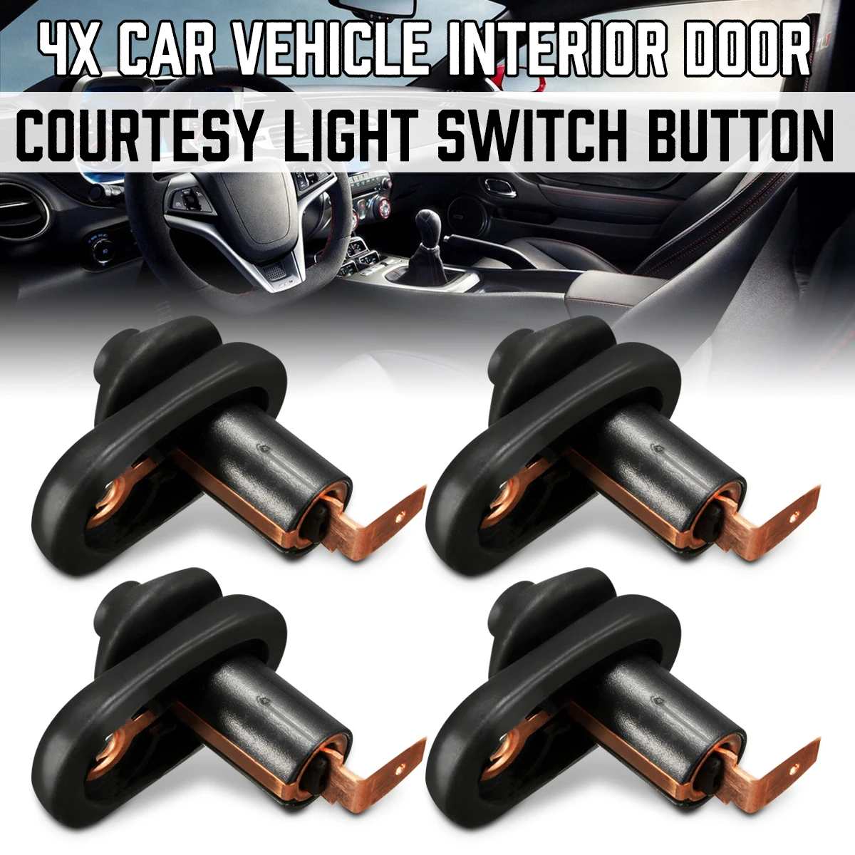 1/4Pcs Universal Car Door Courtesy Light Lamp Switch Button Black Plastic Metal Interior Panel Replacement 12V Easy Install