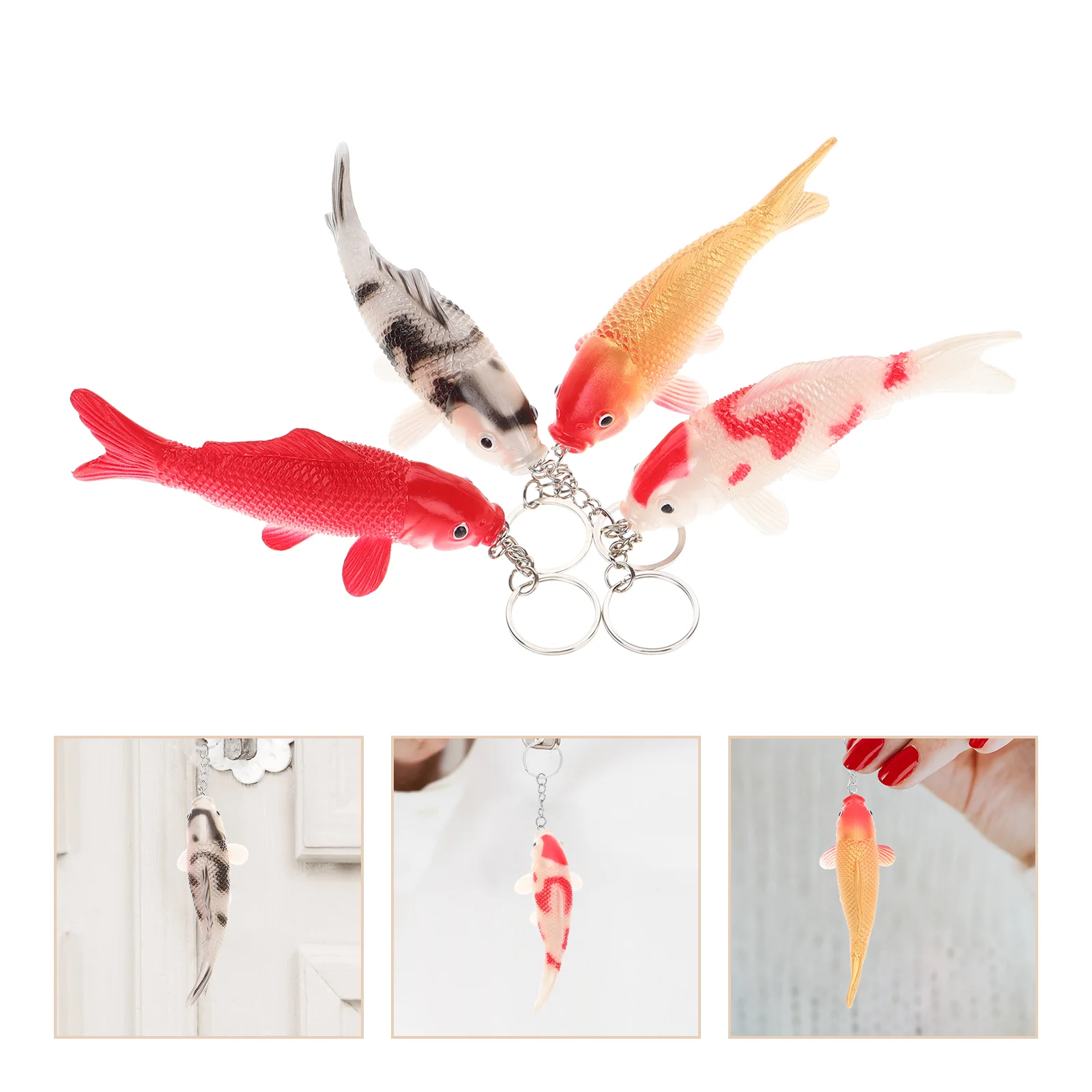 4 Pcs Children's Keychain Plastic Ring Hanging Fish Tank Decor Koi Adorn for Bag Lifelike Pendant Animal Keychian