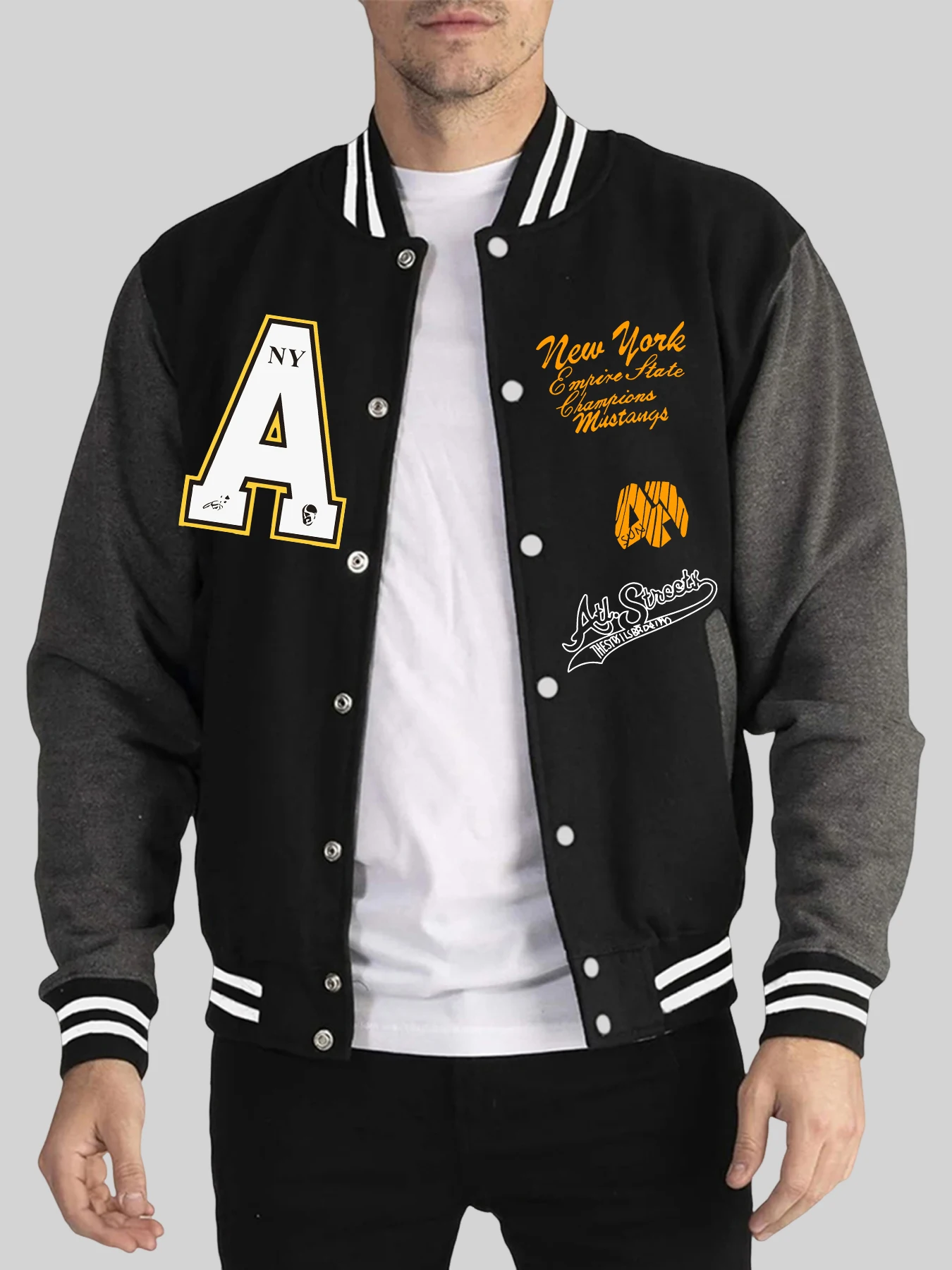 

Нью-Йорк Эмпайр Стейт Принт Veste Мужская осенне-зимняя одежда Теплая модная одежда Спортивная свободная бейсбольная майка Повседневные мягкие топы