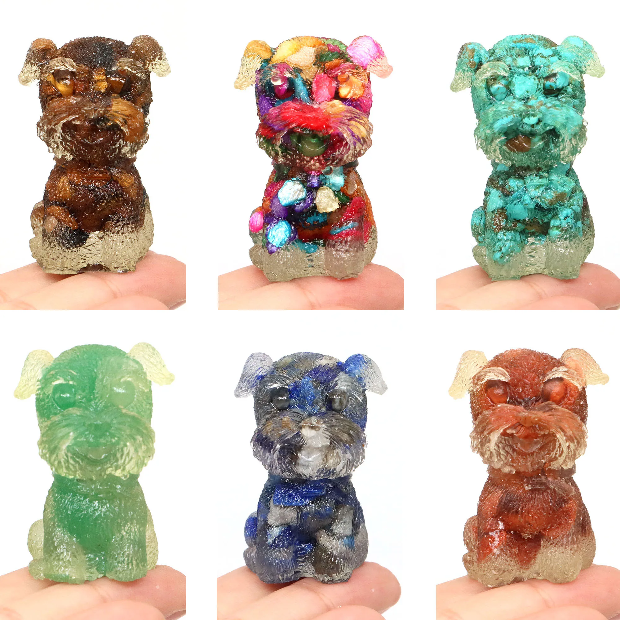 

45mm Natural Stones Reiki Healing Crystals Gravels Schnauzer Dog Statue Resin Puppy Figurine Animal Crafts Home Decoration Gifts