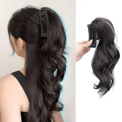 Fashion 30cm Long Hair Braid Shark Clip Waterfall Fountain High Ponytail Curly Wig for Women