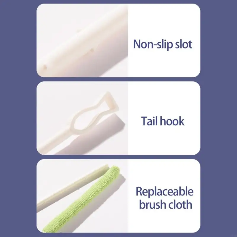 H8WB Long Handle Gaps Cleaning Brush with 3 Replaceable Head for Tight Space MultiSurface Dust Remover Household Cleaner Tool