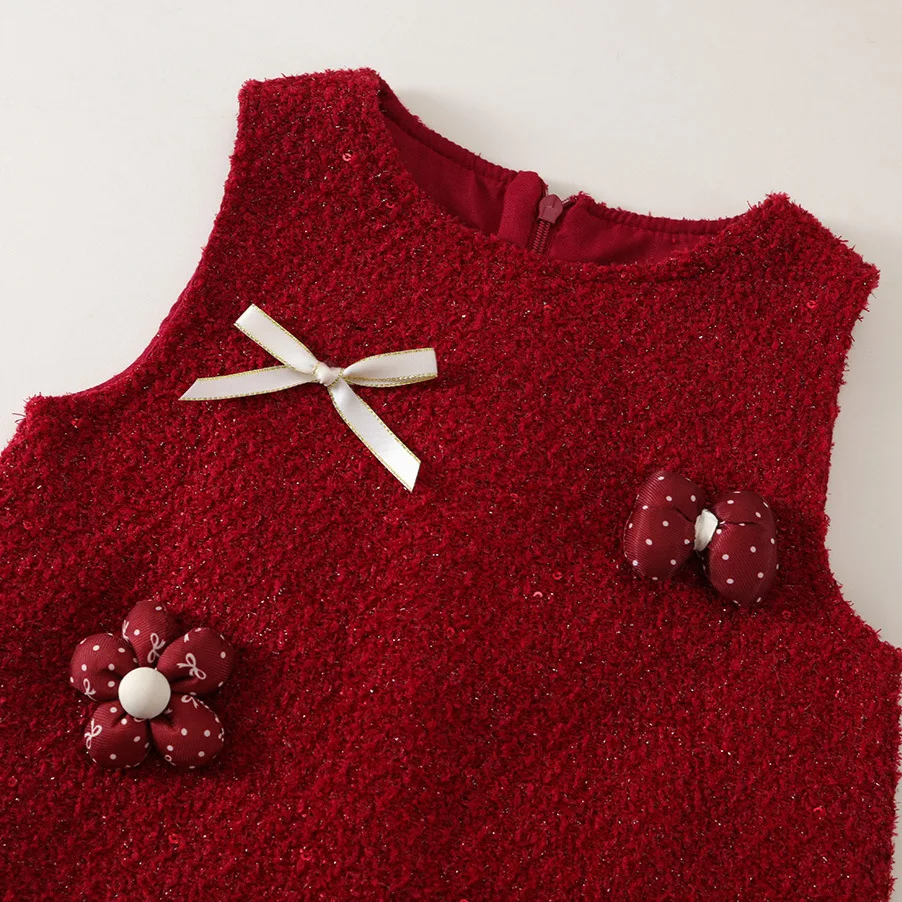 Baby Girls 1 to 8 Years Old Birthday Dress Autumn New Item For Toddler Children Red Western-style Vest Skirt