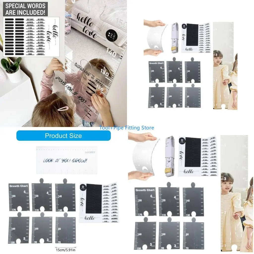 F92B Foldable Height Measuring Growth Chart Mirror for Children Room Wall Decoration
