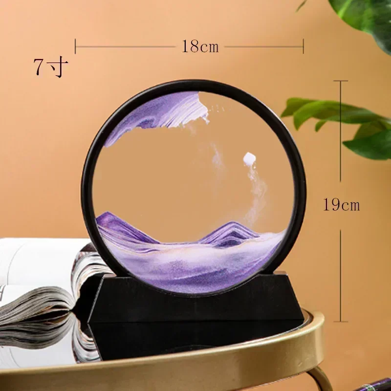 7 Inch Moving Sand Picture Round Glass Deep Sea Sandscape Hourglass Quicksand Craft Flowing Craft Flowing Painting