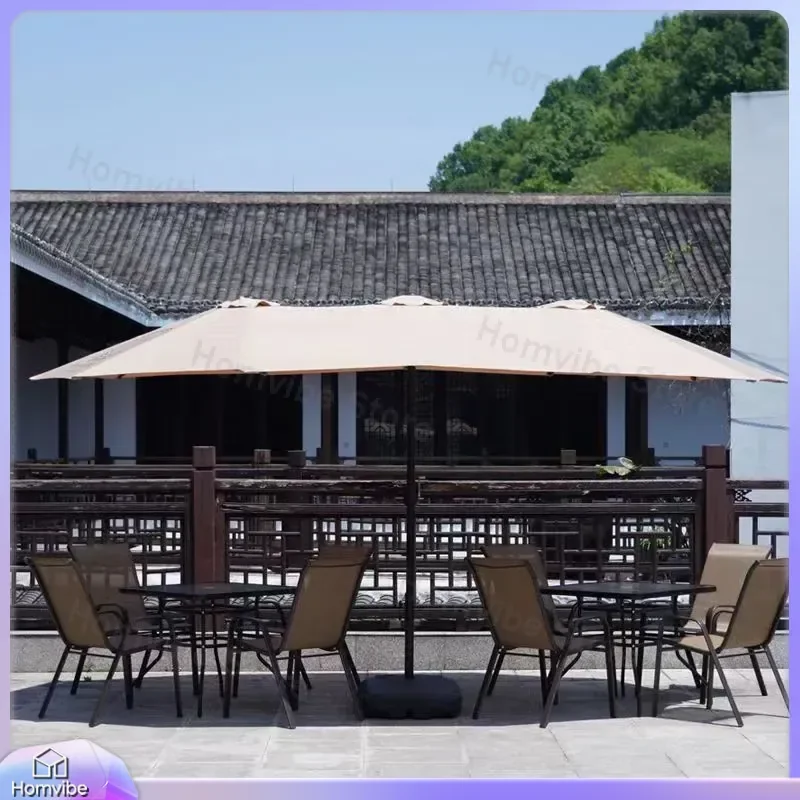 Large Outdoor Commercial Sun Umbrella for Cafe Terrace Patio Three Head Central Column Shade Canopy for Courtyard Garden