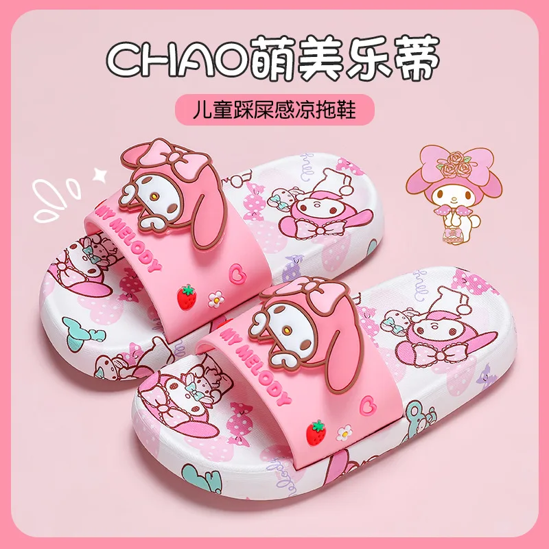 

Sanrios Kawaii Anime Cartoon Children Slippers Kuromi Hello Kitty Cinnamoroll Summer Soft Bottom Indoor Non-slip Slippers Gift