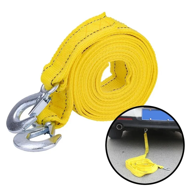 4M 5Ton Car Tow Cable Towing Pull Rope Strap with Hooks Portable Self-driving Tourism Heavy Rescue Rope Double Thickening Layer