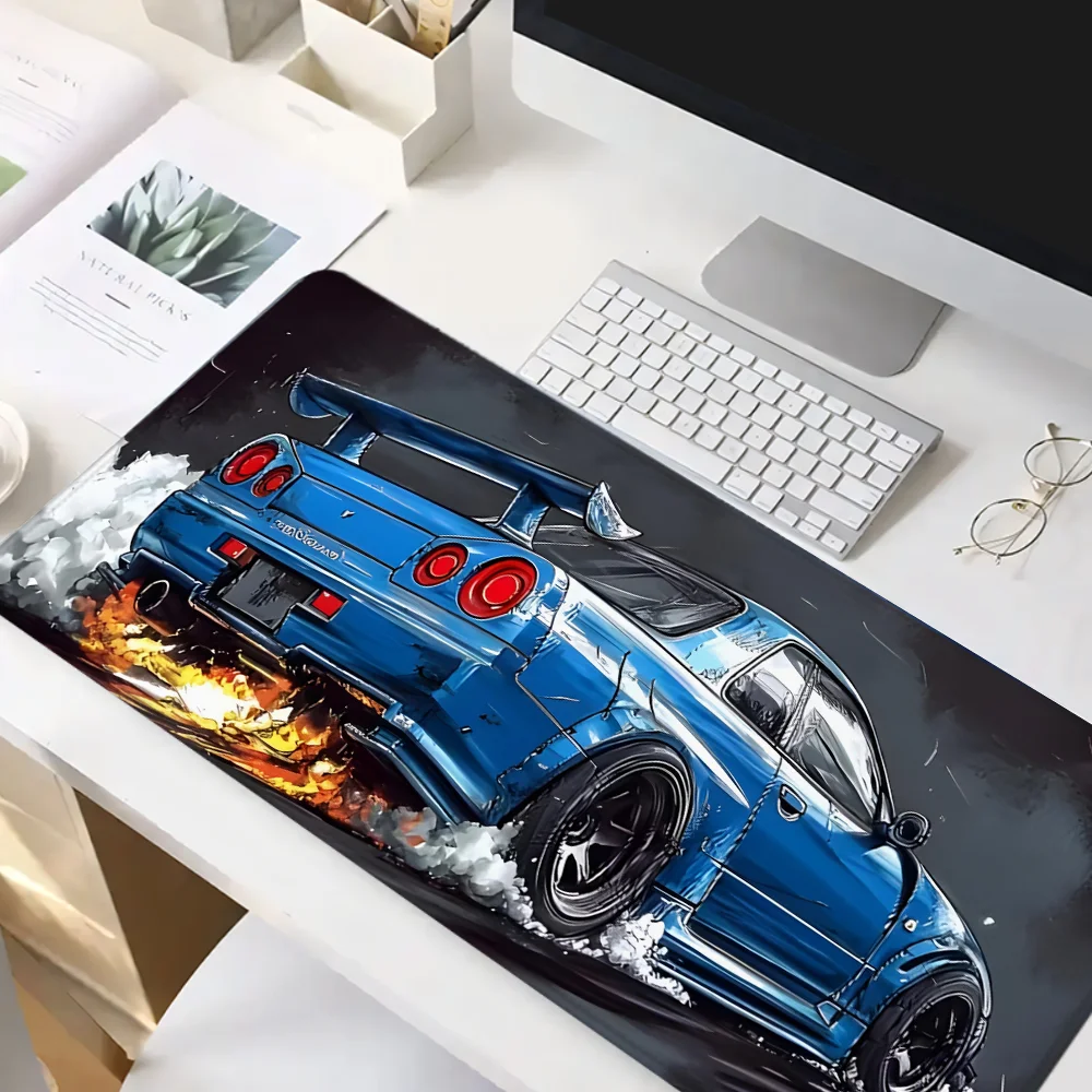 Blue Racing Car Mouse Pad XXL Gaming Mousepad Rubber Base with Stitched Edge Non-Slip Desk Pad Computer Large Desk Accessories