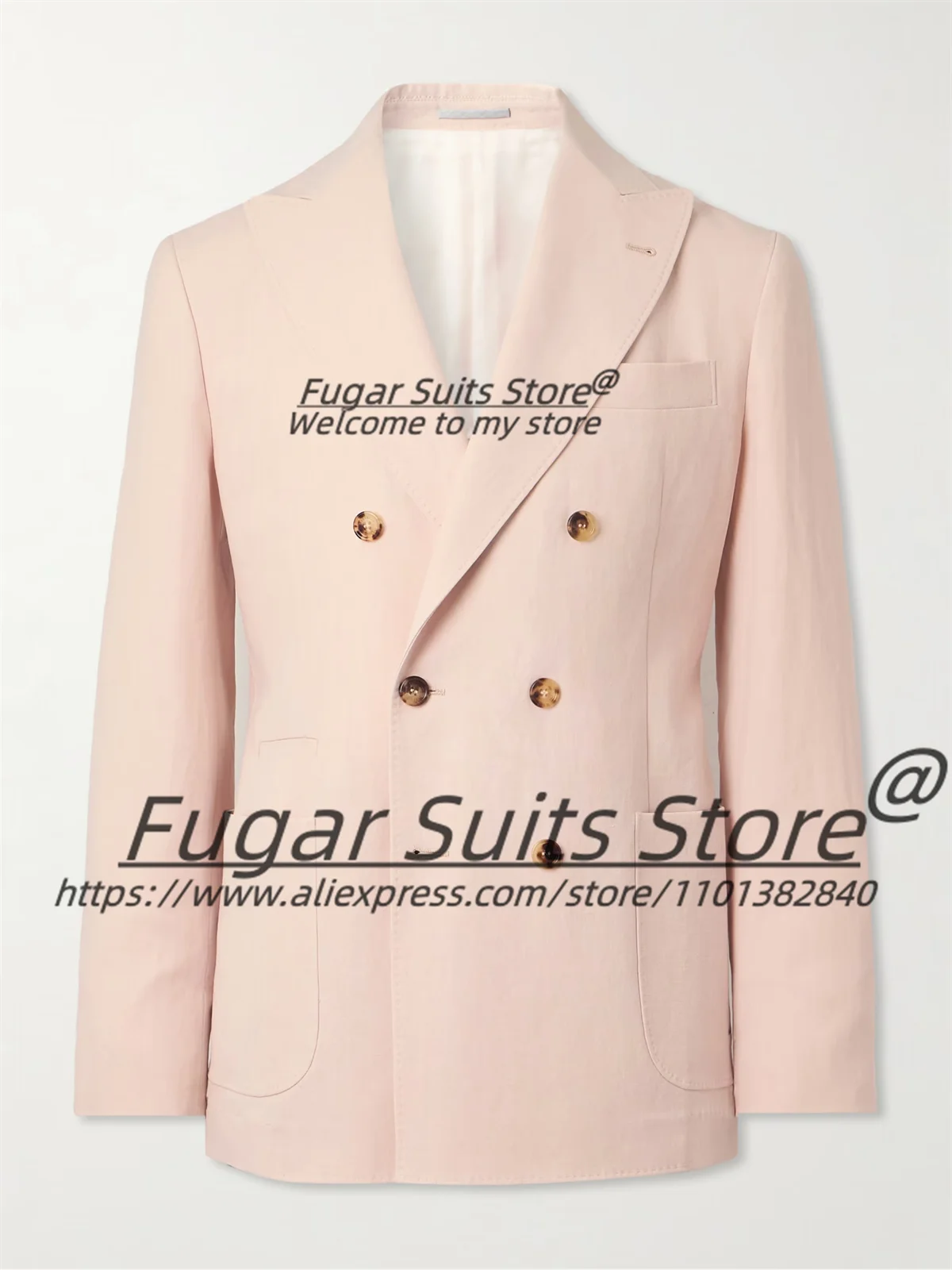 

French style Casual Pink Men Suits Tailor Made Double Breasted Groom Wedding Tuxedos 2 Pcs Stes Elegant Male Blazers Ropa Hombre