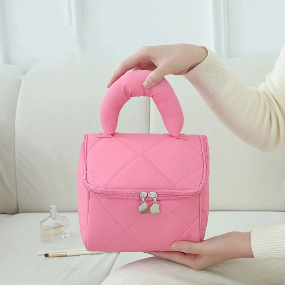 

Large Capacity Cute Cabin Makeup Bag Square House-shaped Handheld Cosmetic Case Zipper Pure Color Portable Storage Bag Ladies