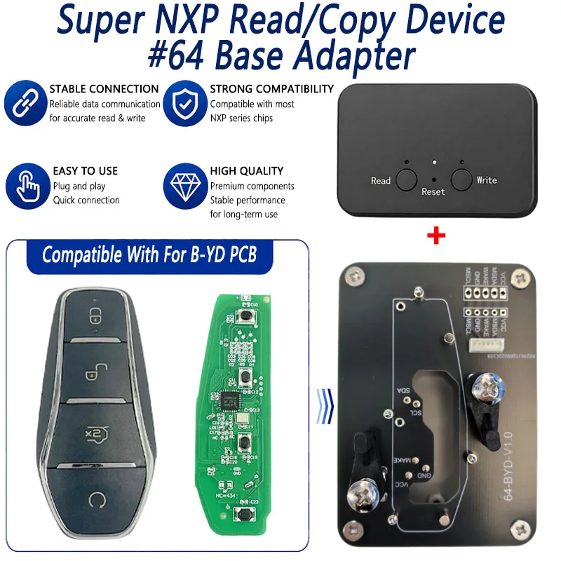 For BYD Key All NXP Smart Keys Clones 4 Tokens &  Unlimited Version Super NXP Killer Read Copy Device With Adapter Base