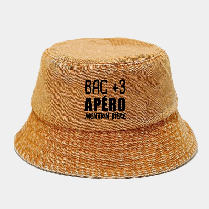 Denim Bucket Hat BAC 3+ APÉRO Mention Bière Unisex Adult Daily Fisherman Caps Women Men Outdoor Sports Bob Homme Femme Panama