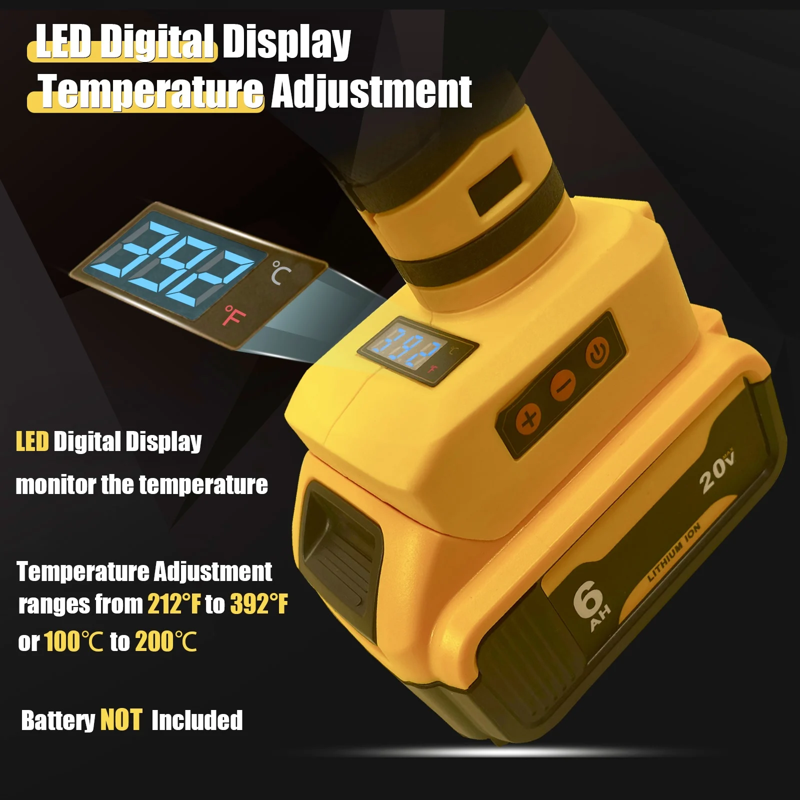 Cordless Glue Gun for Dewalt 20V Battery, Upgraded 100W Digital Temperature Adjustable Full Size Heavy Duty with 10 Glue Sticks