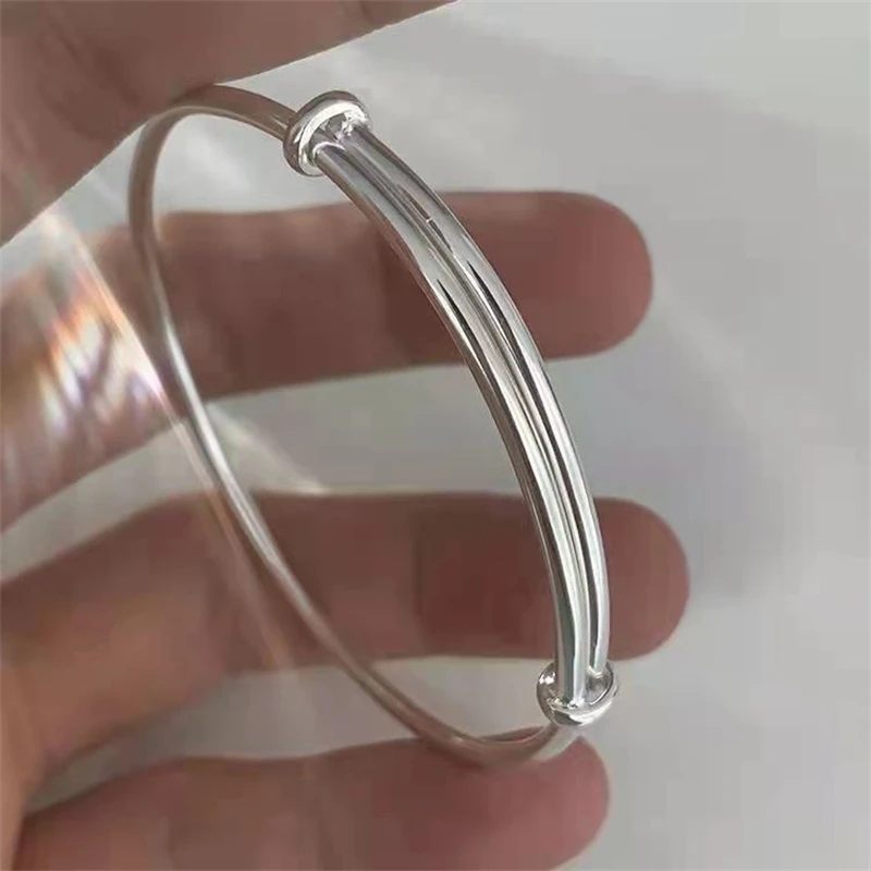 Personality Simple Smooth Pull Geometric Adjustable Cuff Bangles Silver Color Bracelets Women Jewelry Wedding Pulseiras