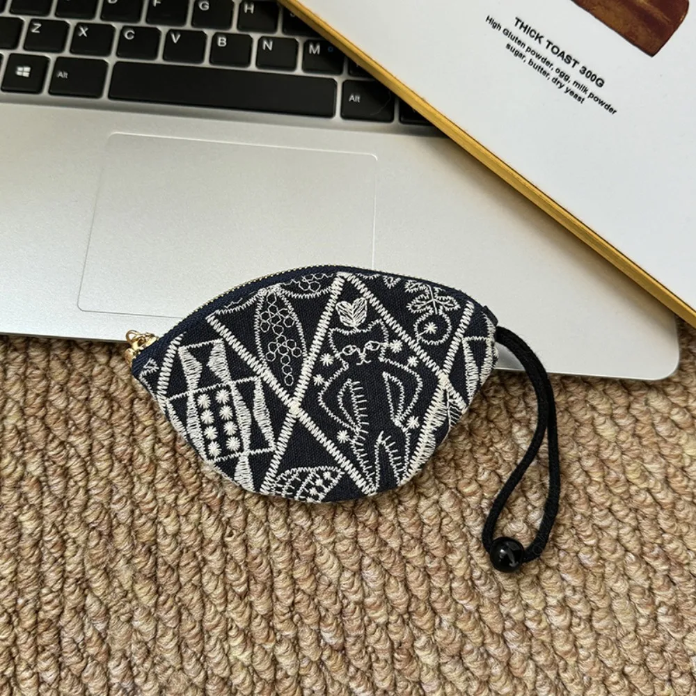 

Portable Embroidered Mini Coin Purse Small Cotton Keychain Zipper Pouch Car Key Bag
