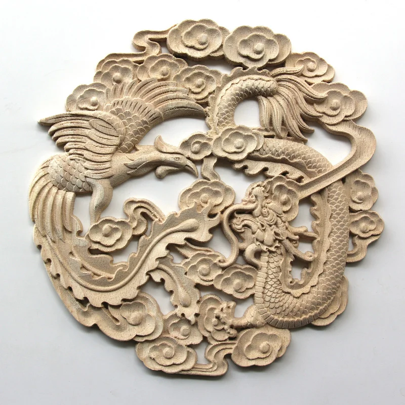 Woodcarving Carved Wood Applique China Furniture Cabinet Door Frame Decoration Wood Decals Unpainted Onlay