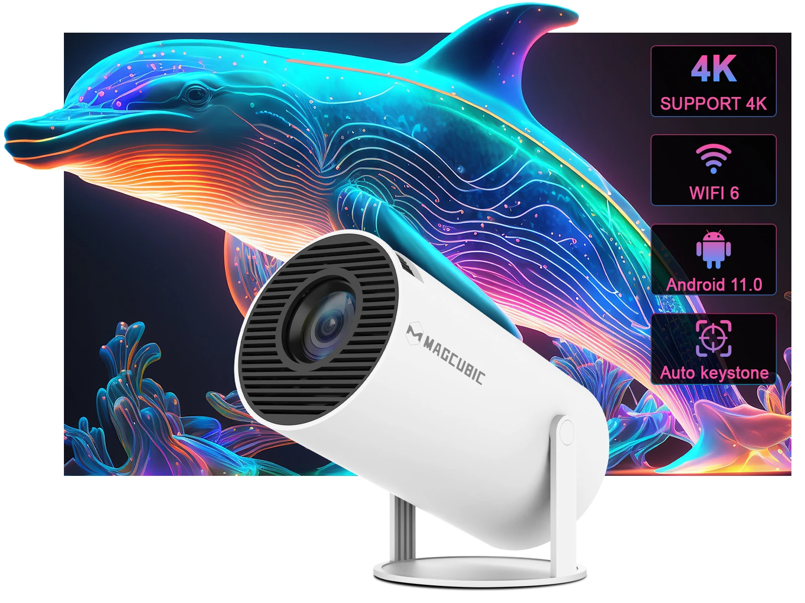 Clearance Sale- Magcubic HY300 Projector 4K Android 11 Wifi6 200ANSI Allwinner H713 BT5.0 720P Cinema Outdoor Portable Projetor