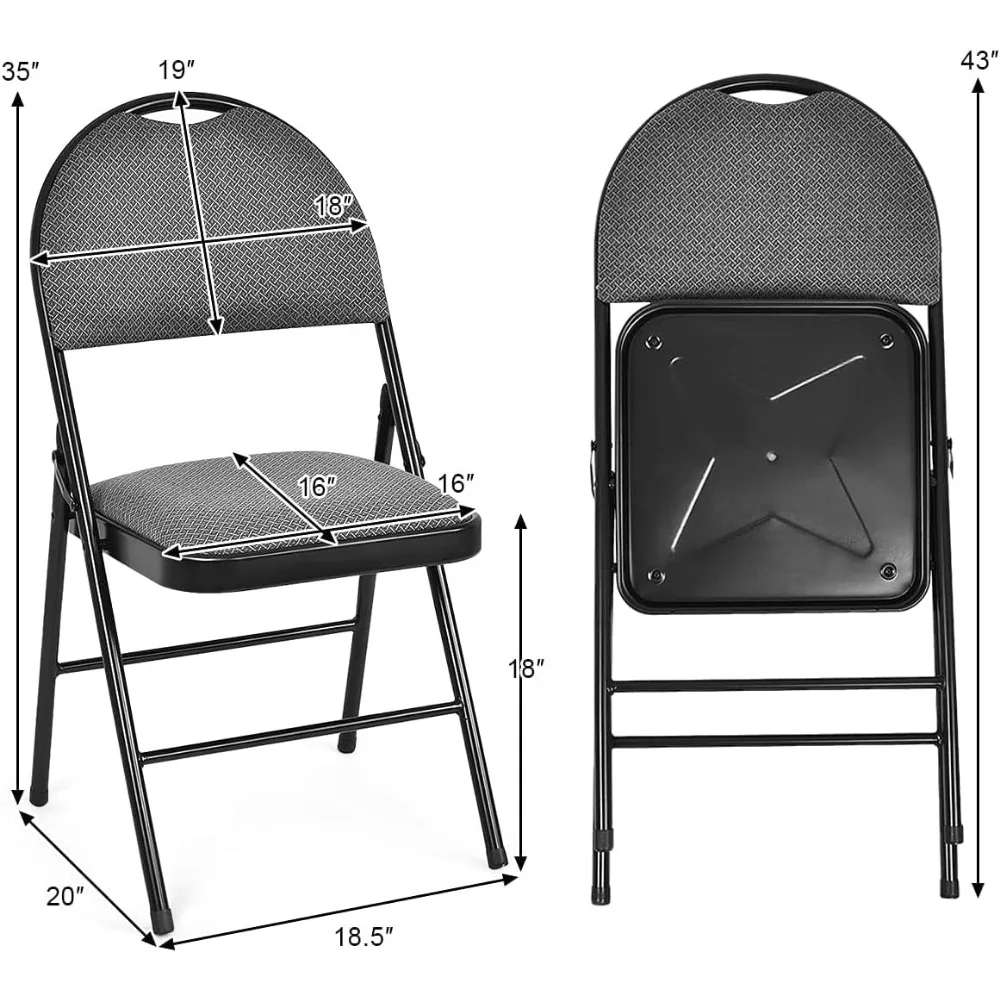 Paquete de 6 sillas plegables acolchadas con asiento y respaldo acolchado tapizado para silla de fiesta de boda de oficina en casa, resistente (gris)