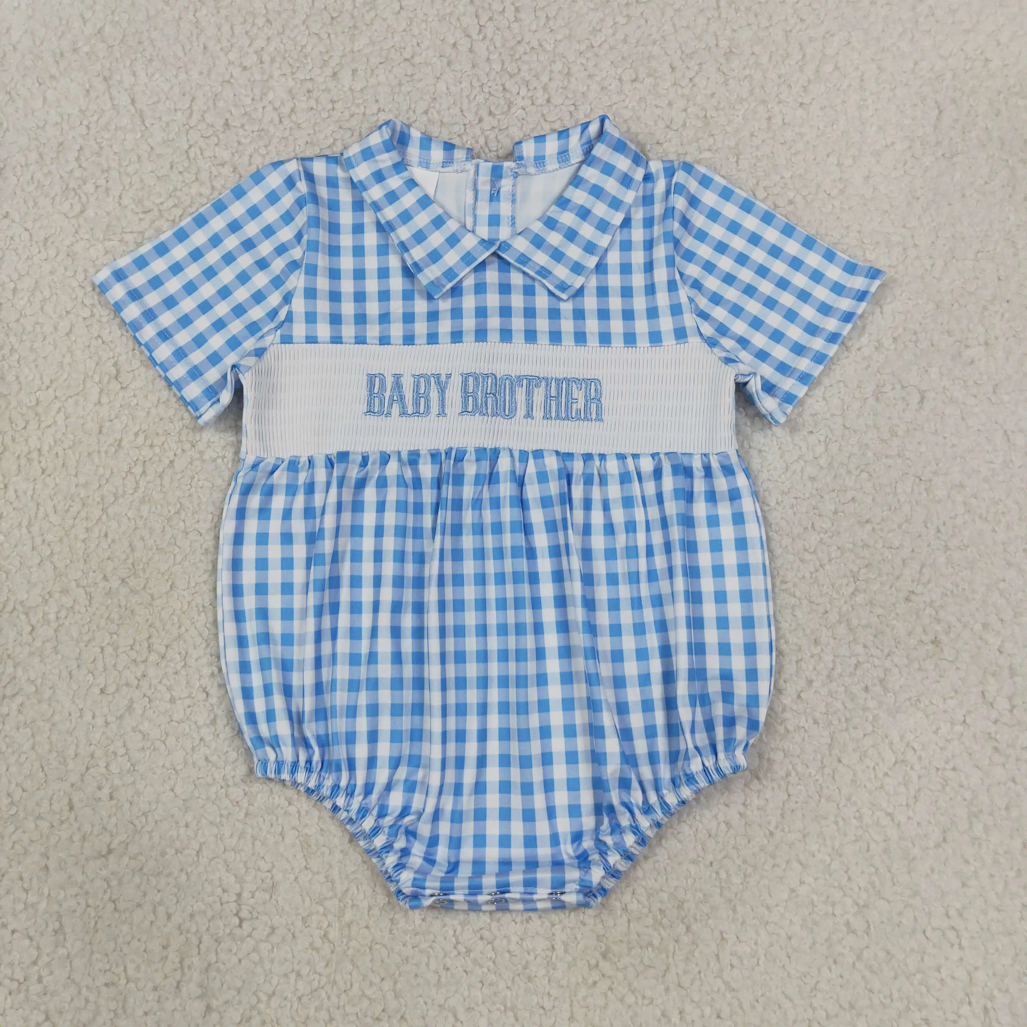 Wholesale Newborn Toddler Baby Boy Short Sleeves Embroidery Brother Plaid Romper Kids Children Jumpsuit Infant Boys Clothes