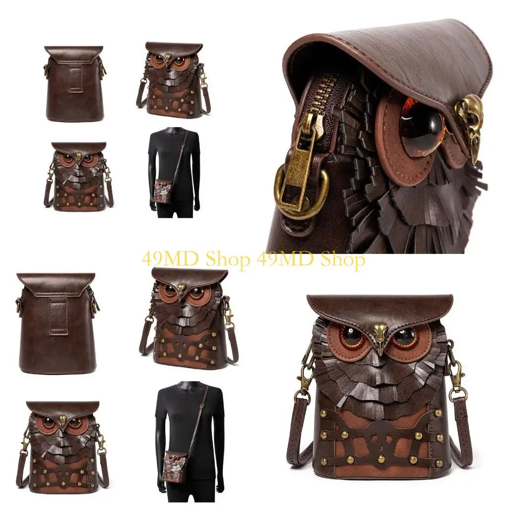 

49MD Womens PU Leather Bag Medieval Shoulder Bag Cartoon Owl Crossbody Bag