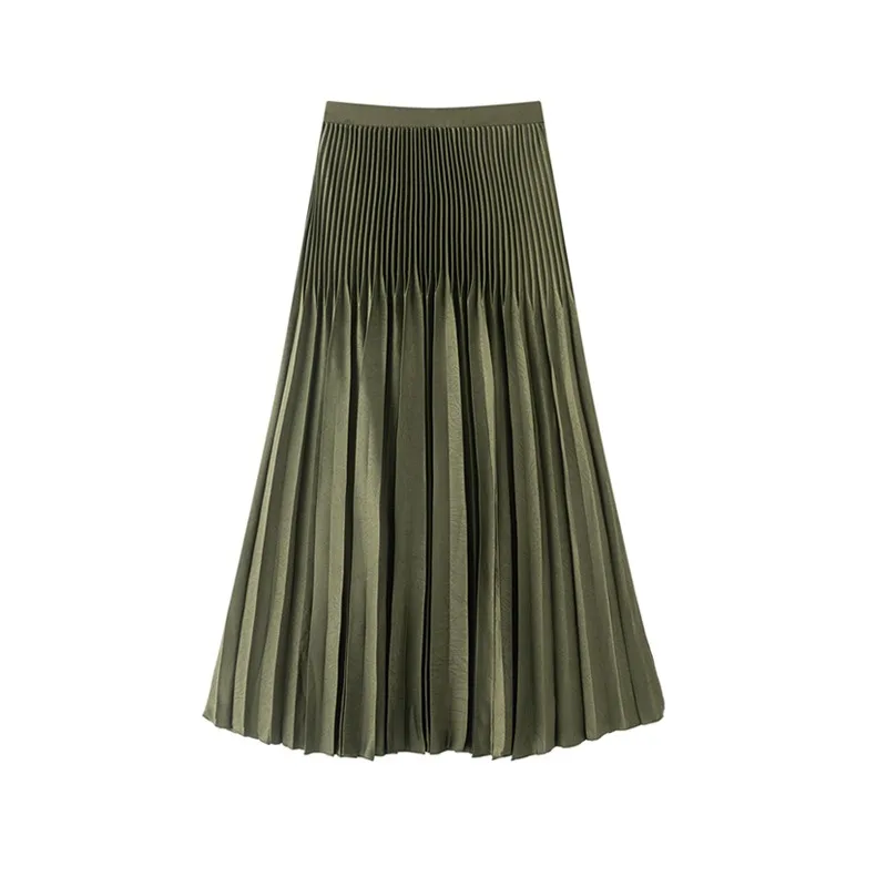 تنورة مياكي بطيات 2026 لربيع وخريف أنثى بلون سادة فضفاضة مقاس كبير Jupe عالية الخصر غطاء رقيق تنورة على شكل حرف a المنشعب #5