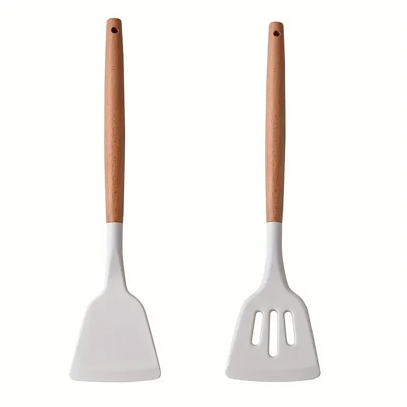 

Wooden Handle Silica Gel Spatula High Temperature Pot Spatula Home Cooking Spoon Frying Spatula Silica Gel Kitchen Tools