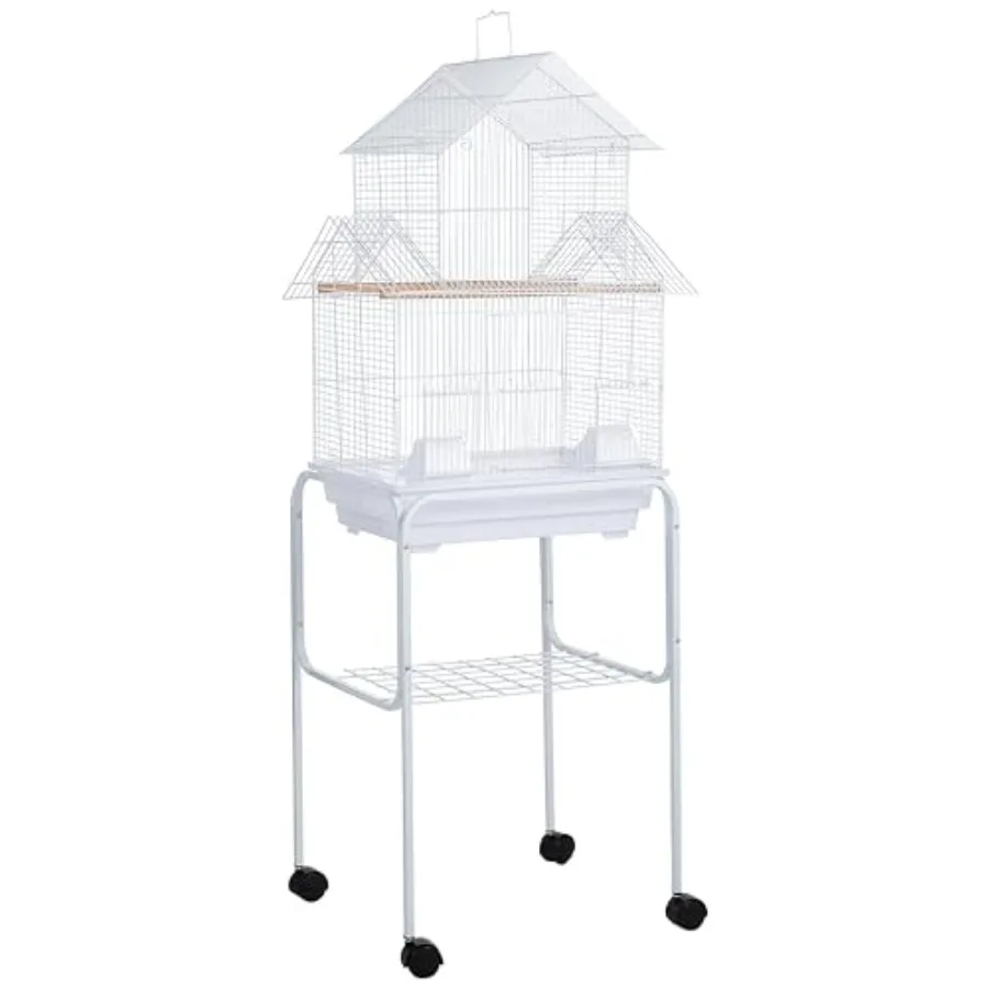 Small 18 x 14 Pagoda Bird Cage with Stand 3/8 Bar Spacing in Brown for Indoor Outdoor Use