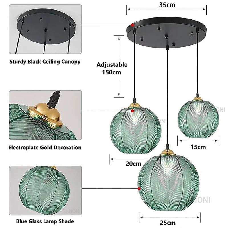 Nordic Striped Glass Chandelier Modern Pendant Light for Dining Room Kitchen Island Bedside Home Decor Hanging Ceiling Lamps