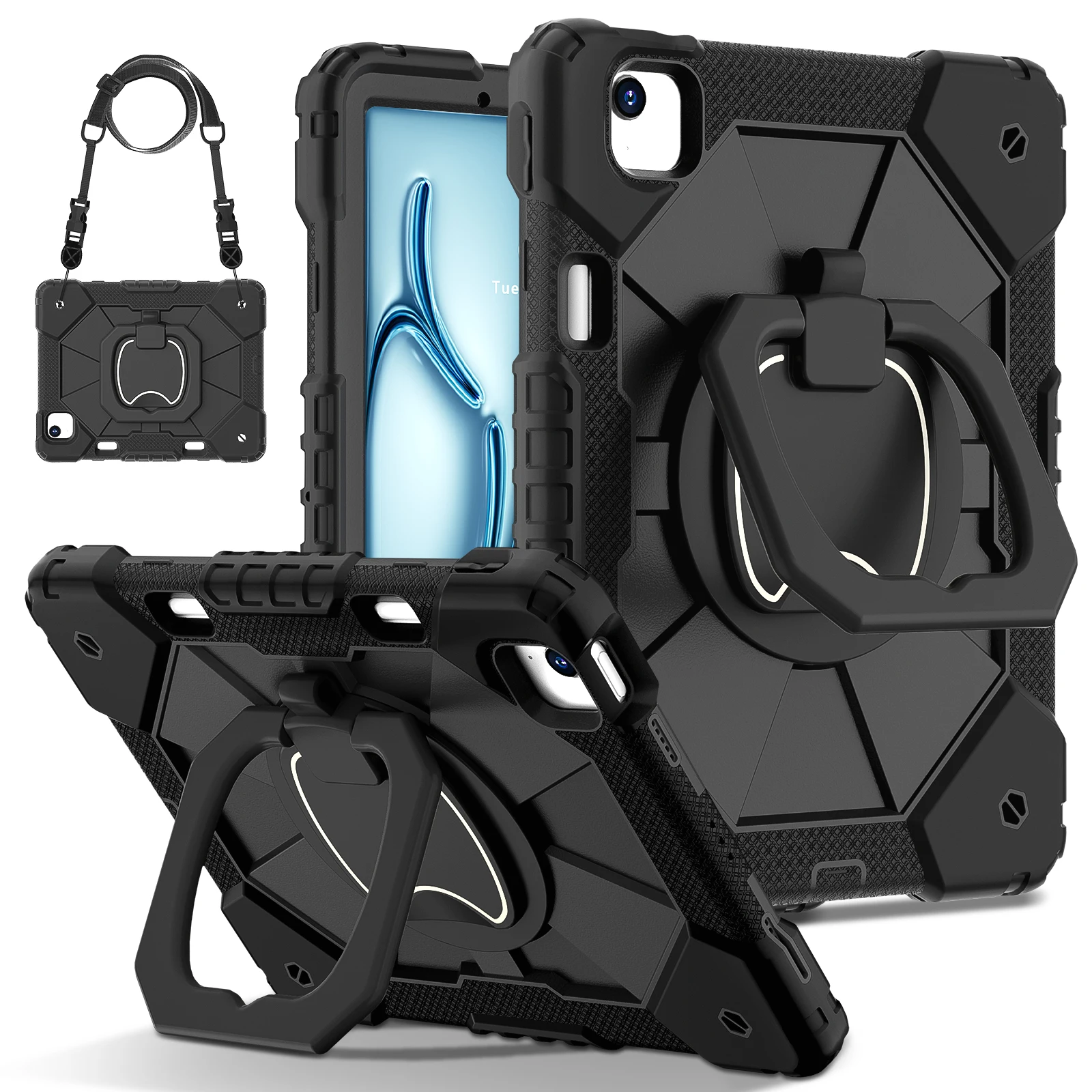 Stand Case For iPad Air 11 2026 M4 2025 M3 2024 M2 4 5 Pro11 2018-2022 1st 2nd 3rd 4th Gen Rotating Handle Grip Cover Neck Strap