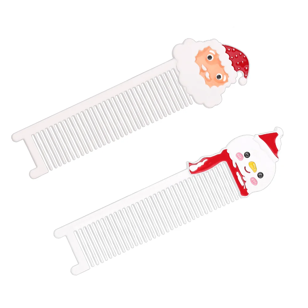 2PCS Adorable Hair Comb Funny Christmas Hair Comb Zinc Alloy Hairdressing Comb Porable Hair Comb for Girls Use Snowman Style San