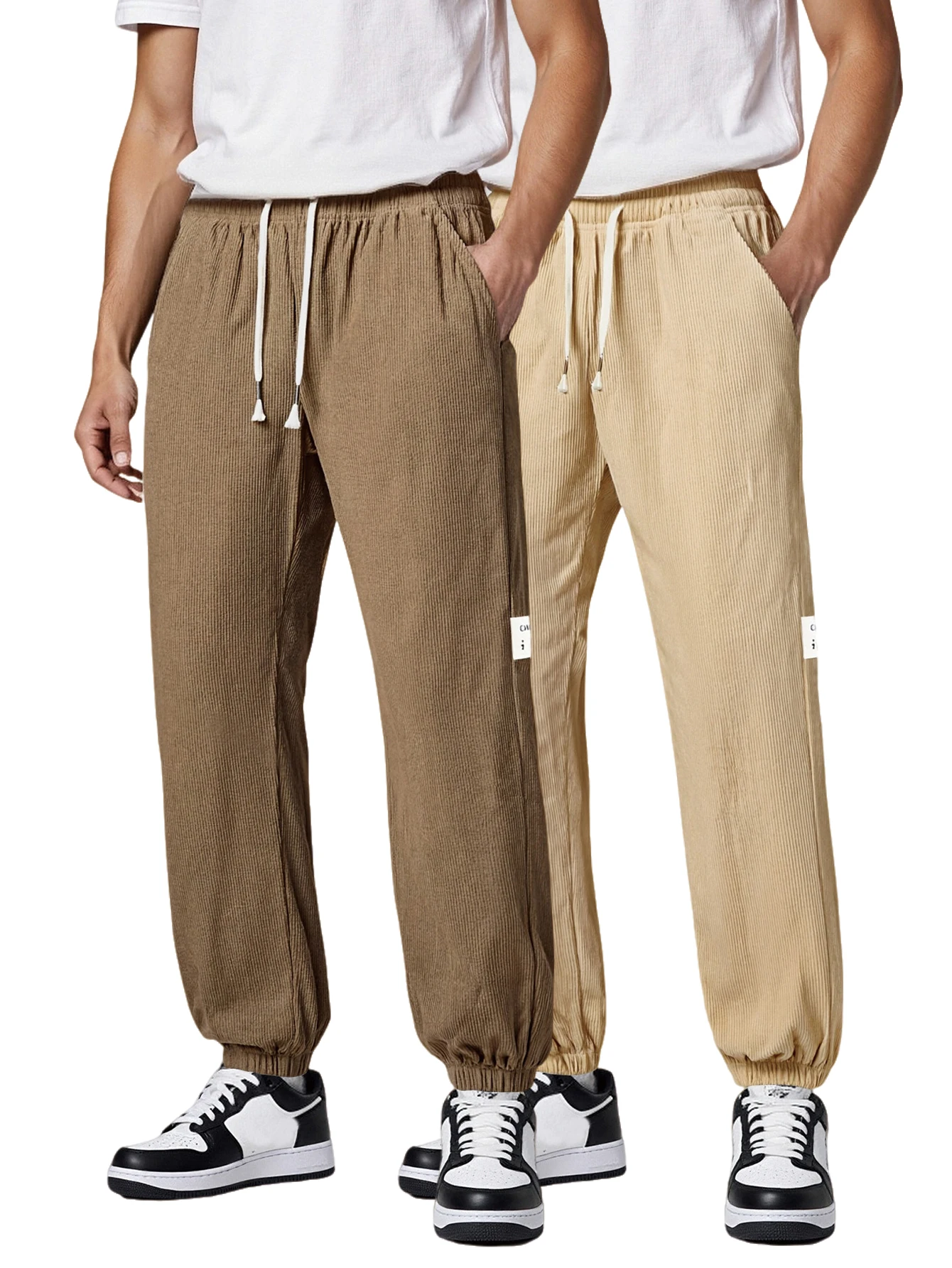 

Autumn men's corduroy casual pants; loose ankle-cuffed casual trousers with pockets; striped texture; fashionable lower garment