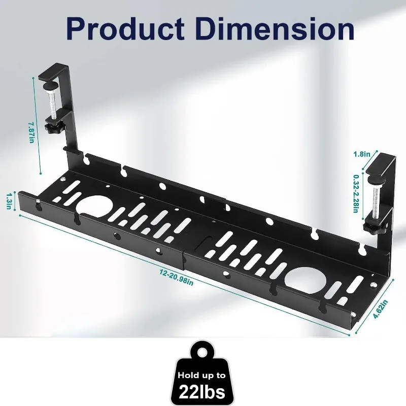 Gestión de cables extensible debajo del escritorio, bandeja de cables de Metal debajo del escritorio con abrazadera, tira de alimentación retráctil,