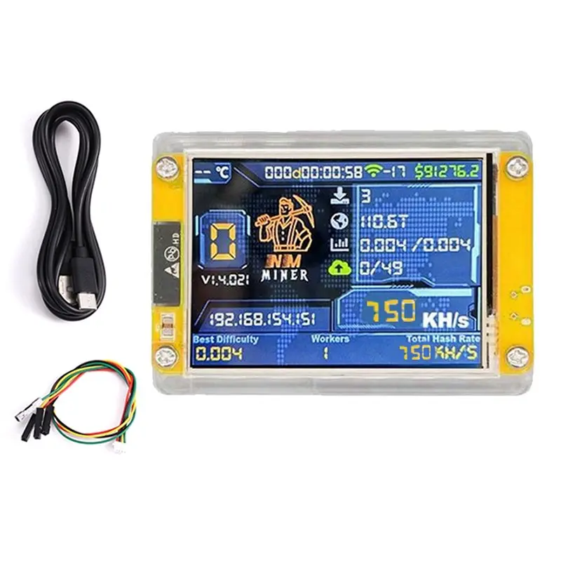 A74E-Bitcoins Solo Miner 753KH/S Nmminer Nerdminer Upgraded Harshrate 2.4 Inch Smart Display Bitcoin Crypto Lottery Miner Nerdmi