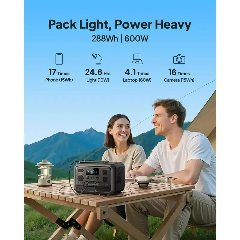 Portable power station 600W, PO4 battery solar mobile power supply, light generator, fast charging