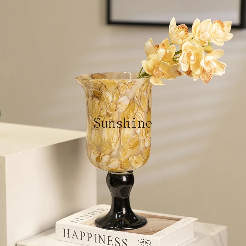 Chinese high-footed glazed wide-mouth water raising vase high-end living room ornament