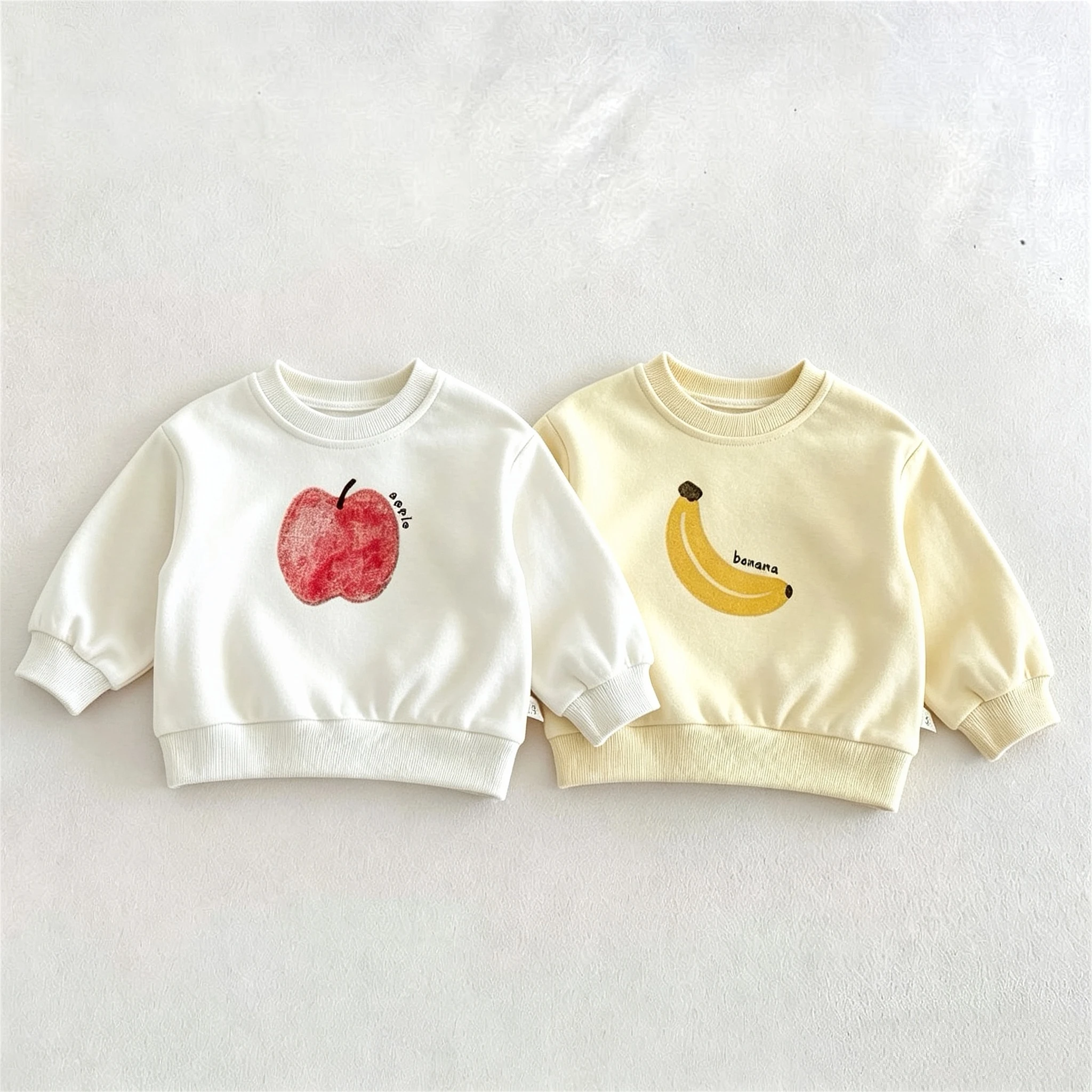 Fruit Pattern Kids Sweatshirts Long Sleeve Tops Spring Fall Clothing Simple Fashion Baby Girls Crewneck Hoodie Children Clothes