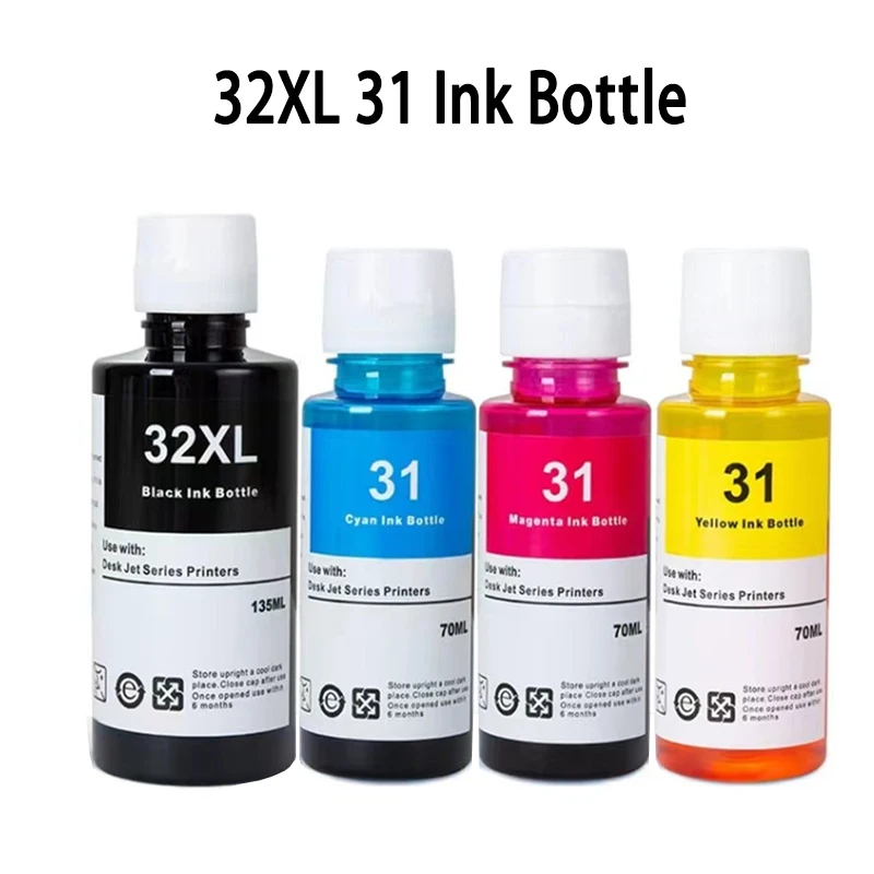 32XL 31 Ink Bottles Compatible With 31 32XL Refill Dye Ink Suitable For HP GT 5810 5820 5101 7001 551 651 455 457 450 Printer