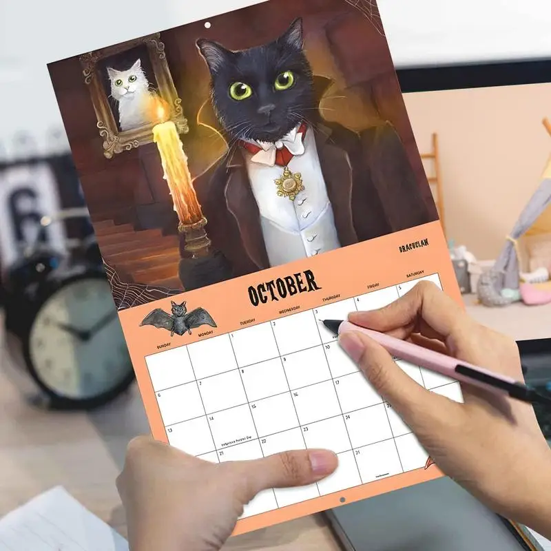 2025 Wall Calendar Cats Scaredy Cat Calendar 12-Month Wall Monthly Calendar Hangable Daily Scheduler Flipping Wall Calendar For