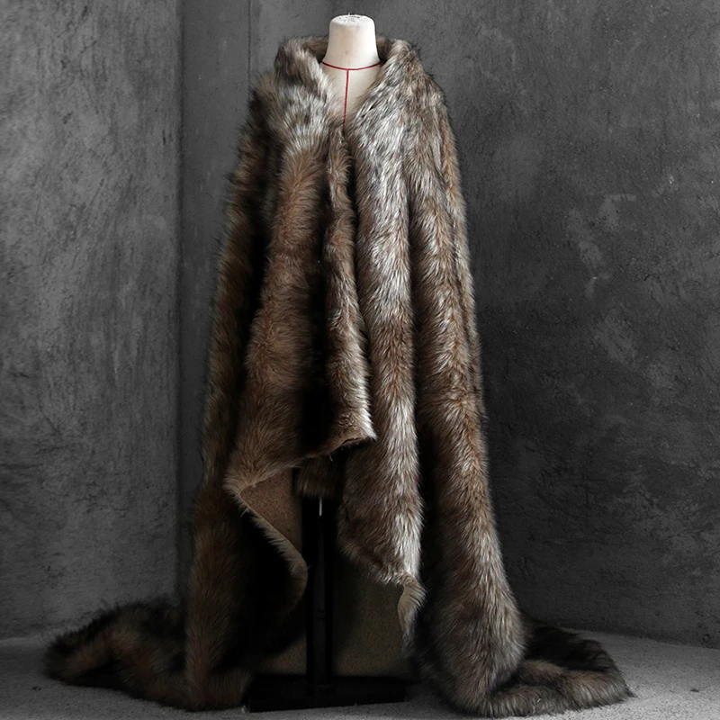 Faux fox fur grass cloth thick coat long hair big clothes designer brown autumn winter fabric for clothing plush fur tissu telas