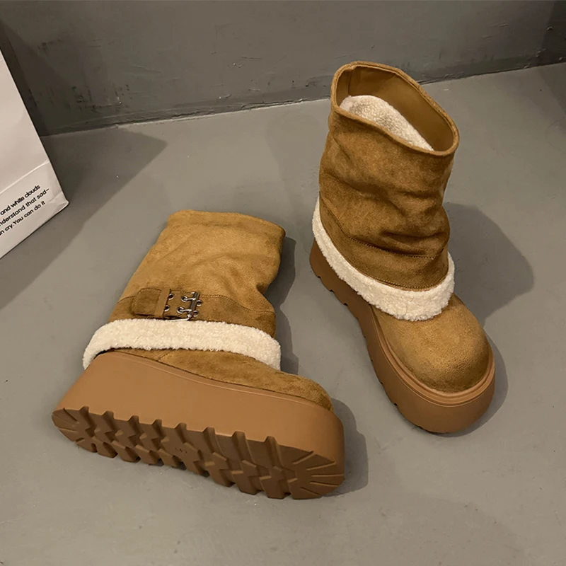 جديد إمرأة منتصف العجل الأحذية منصة أحذية قطنية الشقق الثلوج أحذية امرأة 2025 الشتاء أفخم أحذية دافئة عادية تشيلسي بوتاس Mujer #2