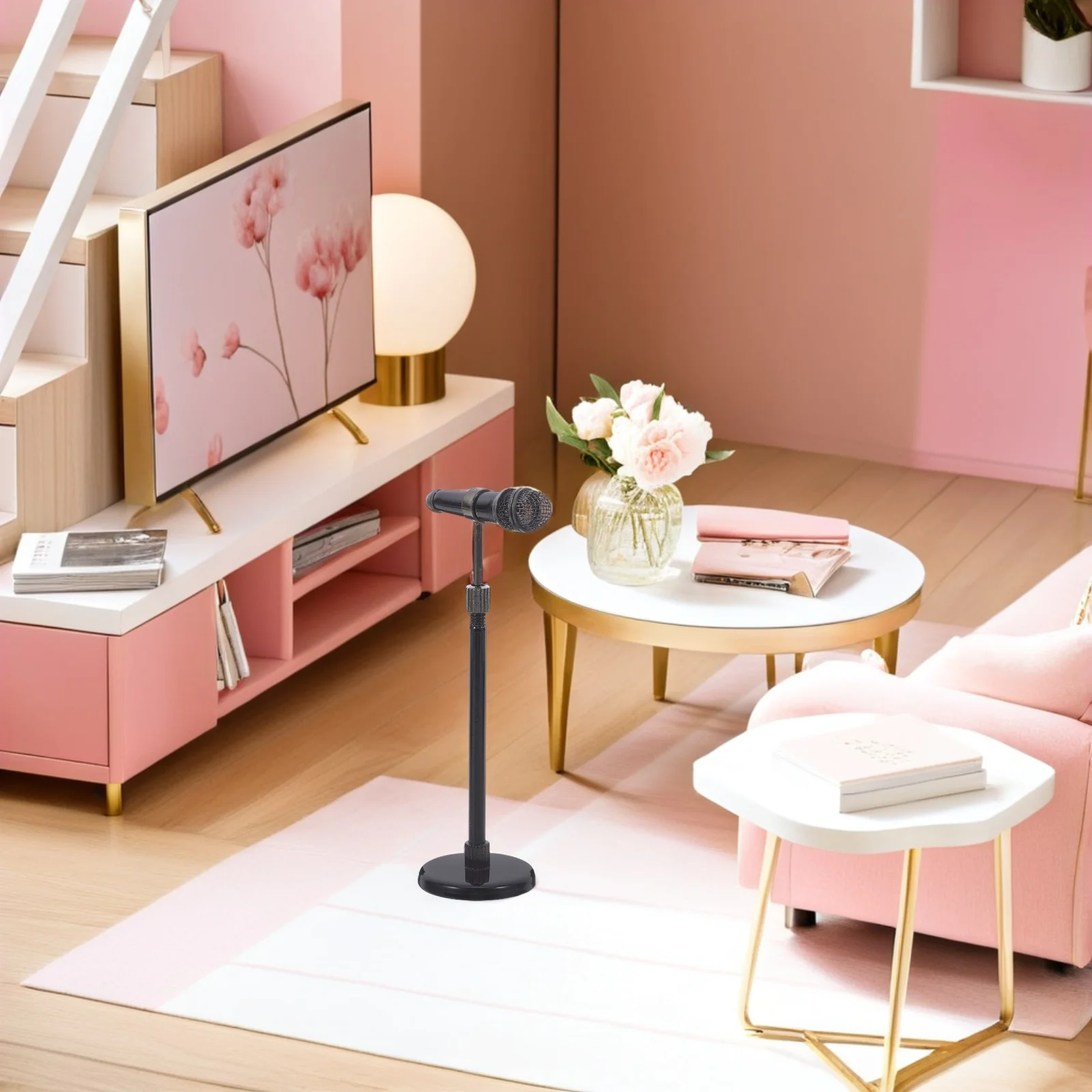 ميكروفون مصغر على الطراز القديم، ميكروفون معدني مقلد لديكور بيت الدمى للأطفال، هدايا حفلات الموسيقى