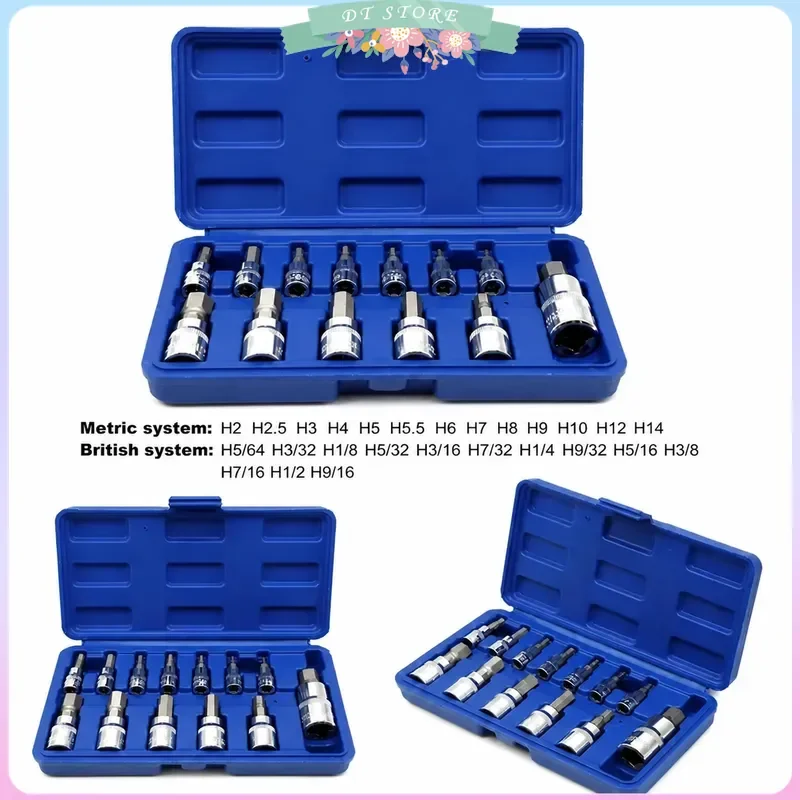 13Pcs Universal Socket Bit Set 3/8 1/4 1/2 Inch Hex Cr-V Drill Adapter SAE Metric Sockets Wrench Tool Kit for Impact Driver