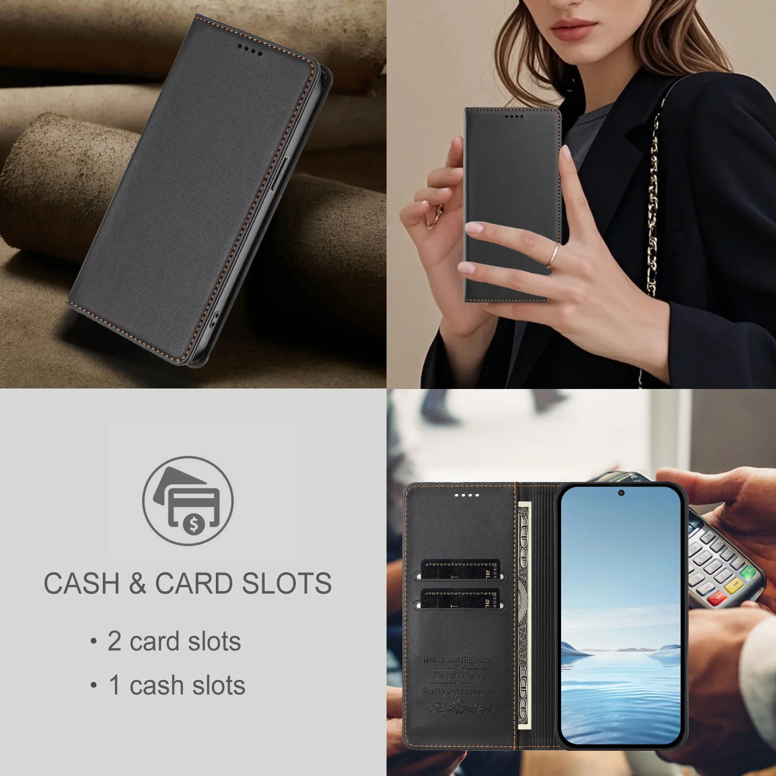 Luksusowe skórzane etui z magnetycznym zamknięciem typu flip wallet do Samsung Galaxy A91 A71 A51 A41 A31 A21s A21 A11 A01 A70s A70 A20s A20e A10e — zdjęcie produktu 5